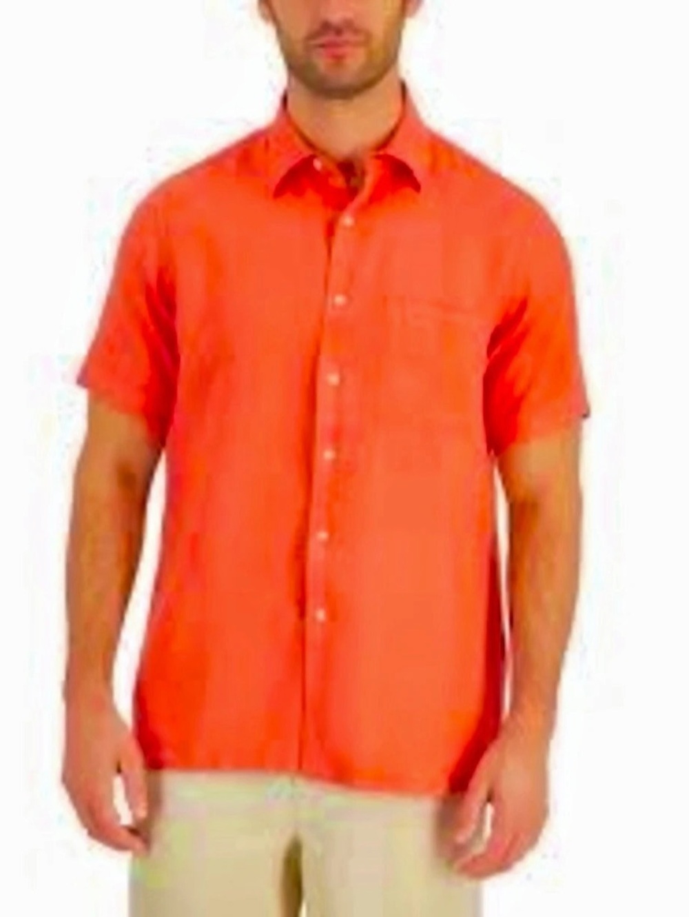 Club Room SS Solid Linen Grapefruit Shirt Red XXL